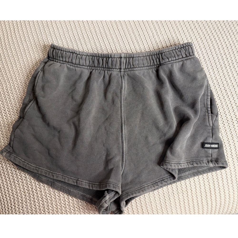 Joah Brown Women Charcoal Grey Mineral Wash Cotton Sweat Shorts Size M/L